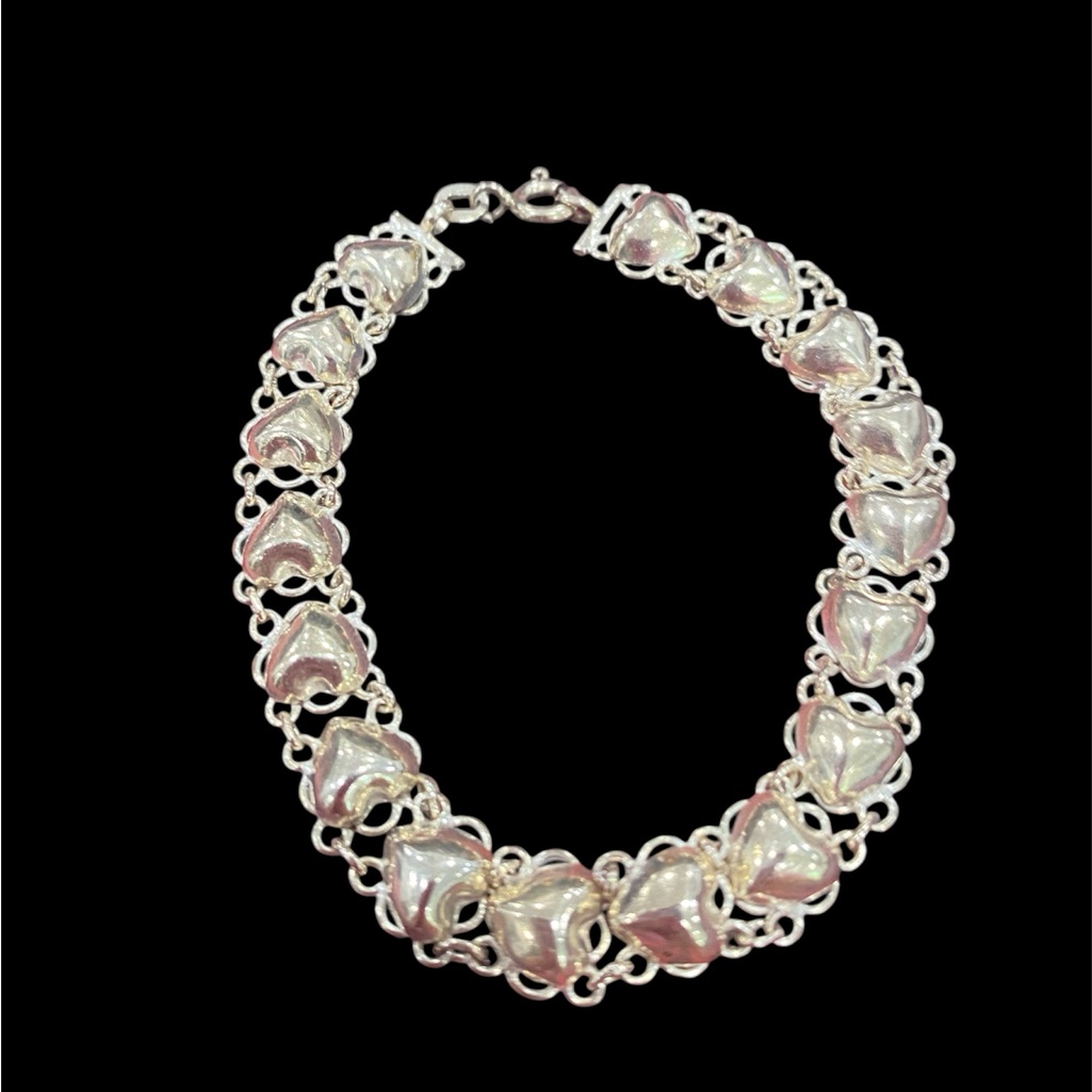 Ladies Beautiful 925 Sterling Silver Heart Link Bracelet Romantic & Elegant